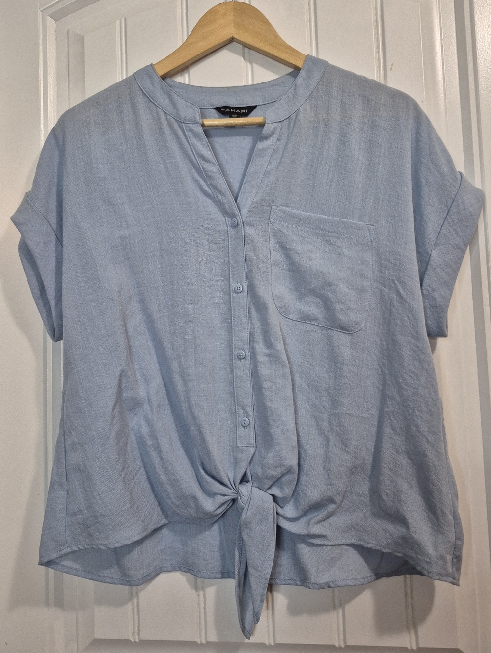 Womens Tahari Linen Blend Tie Front Blouse Size Small